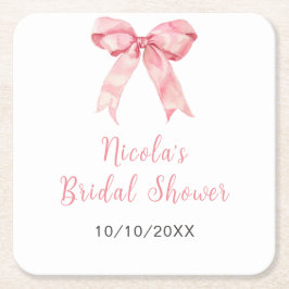 Porta-copo De Papel Quadrado Chuveiro de Noiva Laço Coquete Rosa