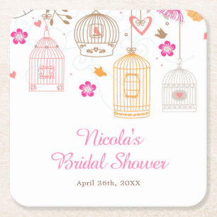 Porta-copo De Papel Quadrado Chuveiro Nupcial com Gaiolas de Pássaros Florais R