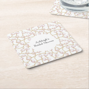 Porta-copo De Papel Quadrado Chuveiro Nupcial Pérolas Glam Rosa Dourado