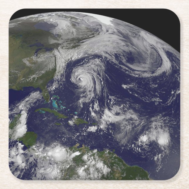 Porta-copo De Papel Quadrado Ciclones Tropicais Katia, Lee, Maria E Nate. (Frente)