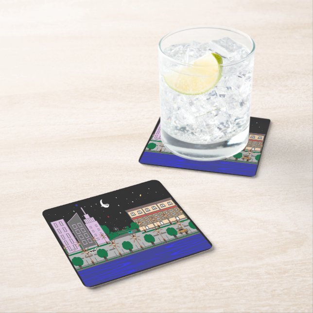 Porta-copo De Papel Quadrado Cidade Noturna (Insitu)