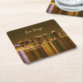 Porta-copo De Papel Quadrado Cidade Skyline Night California San Diego
