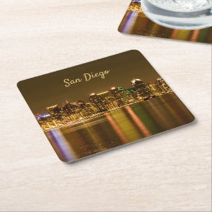 Porta-copo De Papel Quadrado Cidade Skyline Night California San Diego