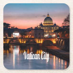 Porta-copo De Papel Quadrado Cidade vaticano À Noite Igreja Católica Romana