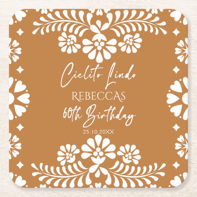 Porta-copo De Papel Quadrado Cielito lindo terracotta mexicano 60 anos (Frente)