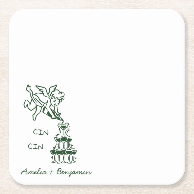 Porta-copo De Papel Quadrado Cin Cin Cherub Hand Drawn Cupid wedding (Frente)