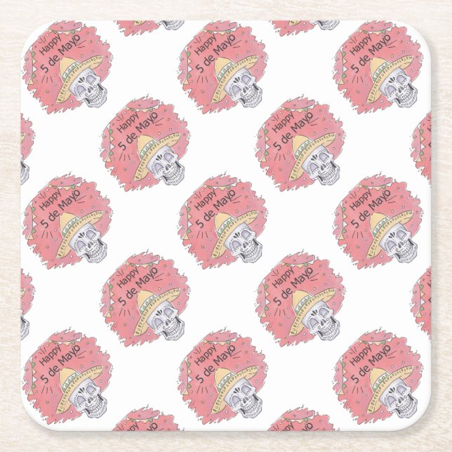 Porta-copo De Papel Quadrado cinco de mayo calavera (Frente)