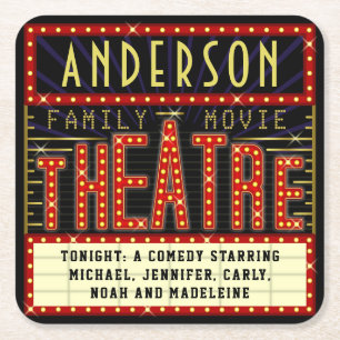 Porta-copo De Papel Quadrado Cinema em Marquee Home  Nome Personalizado