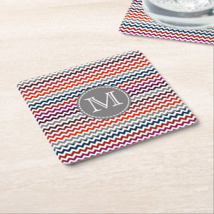 Porta-copo De Papel Quadrado Cinza branca vermelha Chevron Zigzag Monograma