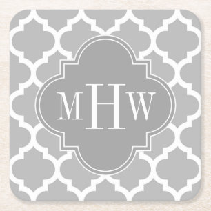 Porta-copo De Papel Quadrado Cinza Branco Marroquino #5 Cinza Escuro 3 Monogram