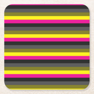 Porta-copo De Papel Quadrado cinza de dorso amarelo-rosa-néon fresco riscado