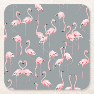 Porta-copo De Papel Quadrado Cinza Flamingo: Padrão Vintage Invisível.