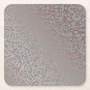 Porta-copo De Papel Quadrado Cinza geométrico do teste padrão do ouro