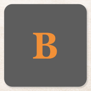 Porta-copo De Papel Quadrado Cinza, monograma moderno laranja