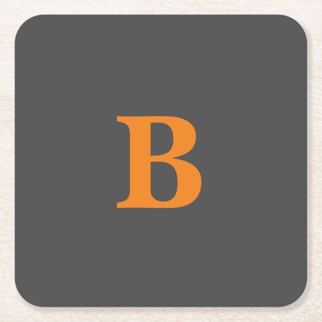 Porta-copo De Papel Quadrado Cinza, monograma moderno laranja (Frente)