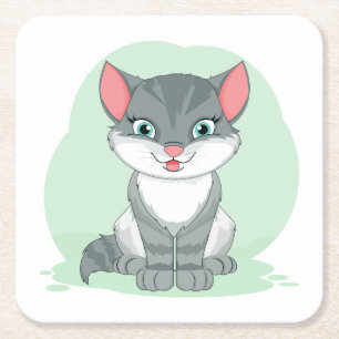 Porta-copo De Papel Quadrado Cinza por Gatinho de desenho de Kitten Gato