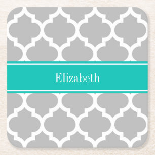 Porta-copo De Papel Quadrado Cinza White Marroquino #5 Nome Teto Monograma