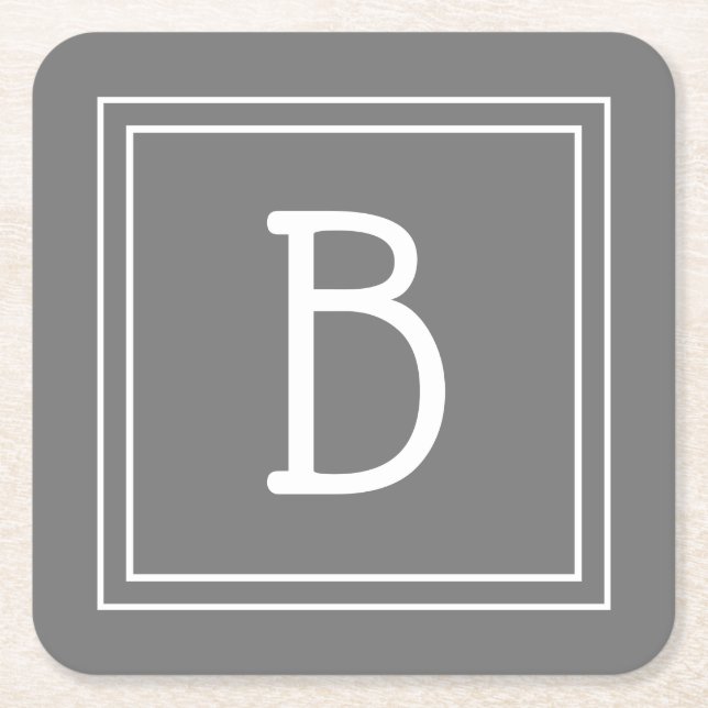 Porta-copo De Papel Quadrado Cinzas Monogramas e  brancas (Frente)