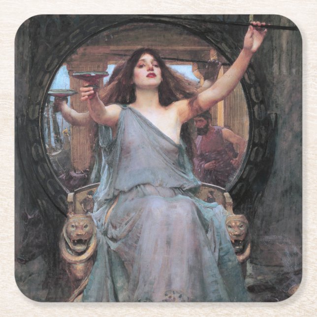 Porta-copo De Papel Quadrado Circo que oferece a Taça a Ulisses, Waterhouse (Frente)