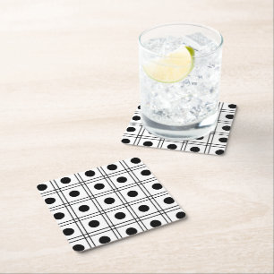 Porta-copo De Papel Quadrado Círculo de Bolinhas Preto e Branco com Padrão Xadr