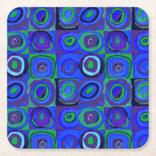 Porta-copo De Papel Quadrado Círculo Quadrado do Kandinsky Farbstudie Blue Quad
