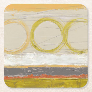 Porta-copo De Papel Quadrado Círculos Amarelos e Laranja em Fundo Multicolor