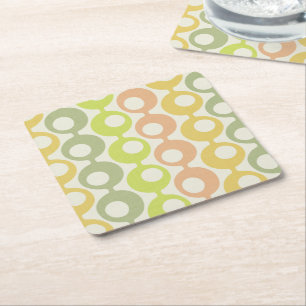 Porta-copo De Papel Quadrado Círculos Coloridos do meio século