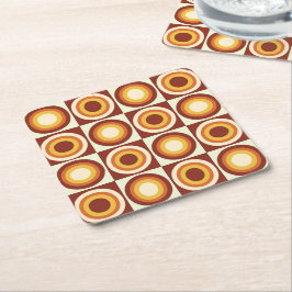 Porta-copo De Papel Quadrado Círculos laranja amarelo de meados do século em qu