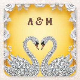 Porta-copo De Papel Quadrado Cisnes Românticos de Cristal Diamante Cena Quente