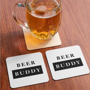 Porta-copo De Papel Quadrado Citação Moderna de Beer Buddy Black Engraçado