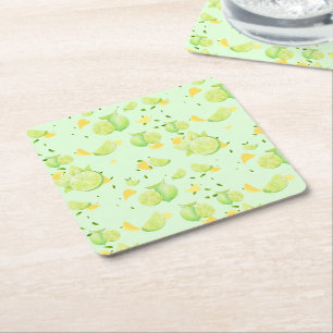 Porta-copo De Papel Quadrado Citrinos Verdes Tropicais SUMMER Laranja-limão