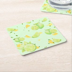Porta-copo De Papel Quadrado Citrinos Verdes Tropicais SUMMER Laranja-limão