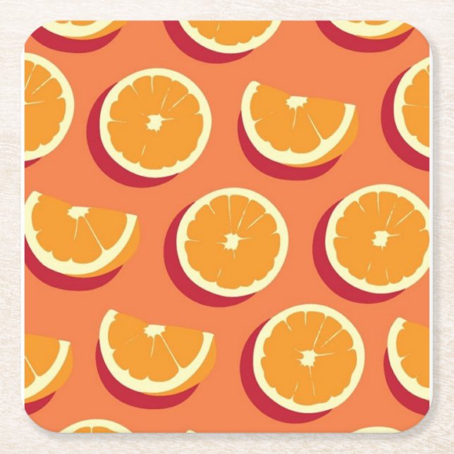 Porta-copo De Papel Quadrado "Citrus Delight: Vibrant Orange Fruta Teacoa (Frente)