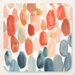 Porta-copo De Papel Quadrado Citrus Season - Coral e Blue Stones