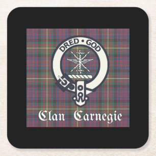 Porta-copo De Papel Quadrado Clã Carnegie Crest Tartan