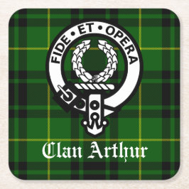 Porta-copo De Papel Quadrado Clan Arthur Crest Crachá & Tartan