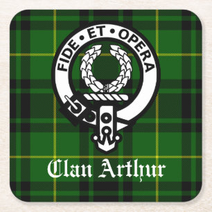 Porta-copo De Papel Quadrado Clan Arthur Crest Crachá & Tartan