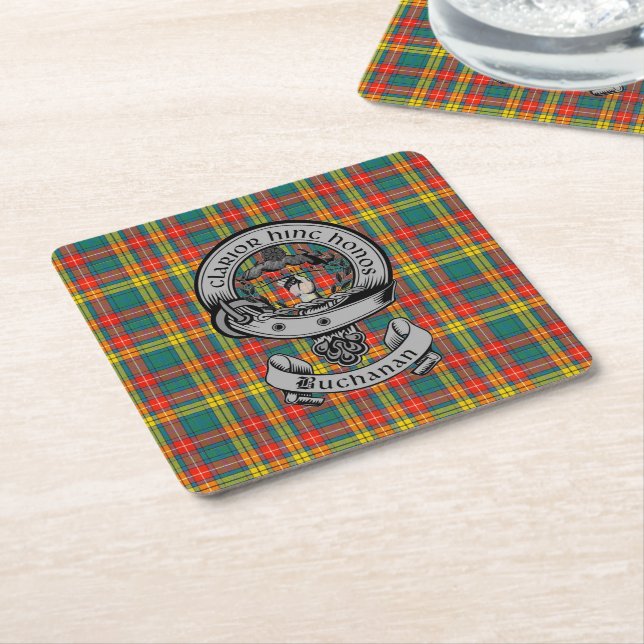Porta-copo De Papel Quadrado Clan Buchanan Tartan & Crest (Inclinado)