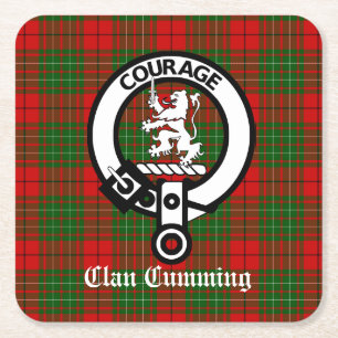 Porta-copo De Papel Quadrado Clan Cumming Crest Crachá e Tartan