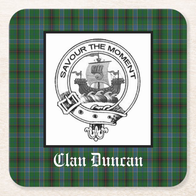 Porta-copo De Papel Quadrado Clan Duncan Crest Crachá & Tartan (Frente)