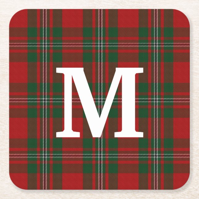 Porta-copo De Papel Quadrado Clan MacGregor Tartan Xadrez Monogrammed (Frente)
