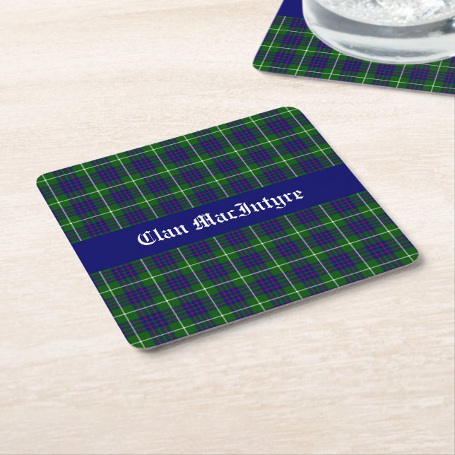 Porta-copo De Papel Quadrado Clan MacIntyre Tartan Personalizável (Inclinado)