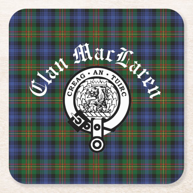 Porta-copo De Papel Quadrado Clan MacLaren Crest Crachá e Tartan personalizável (Frente)