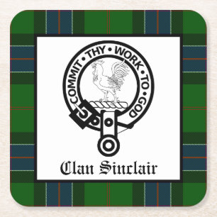 Porta-copo De Papel Quadrado Clan Sinclair Crest Crachá e Tartan