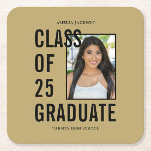 Porta-copo De Papel Quadrado Classe De 25 Dourada Festa de formatura Fotográfic