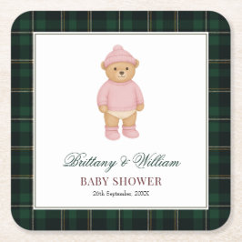 Porta-copo De Papel Quadrado Classic Preppy Bear Green Tartan Plaid Baby Shower