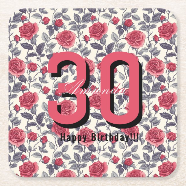 Porta-copo De Papel Quadrado Classic Rose Themed 20Th Birthday (Frente)
