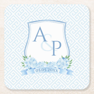 Porta-copo De Papel Quadrado Clássico Blue E White Hydrangea Crest