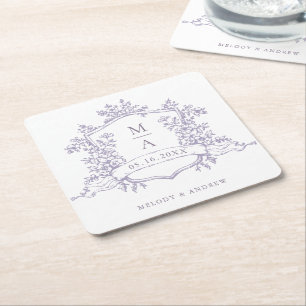 Porta-copo De Papel Quadrado Clássico Lavanda Floral Crista Monogramas Casament
