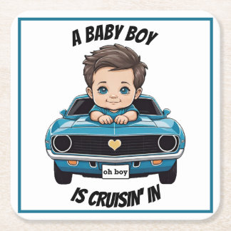 Porta-copo De Papel Quadrado Clássico Race Car Baby Boy Cruisin' Em Chá